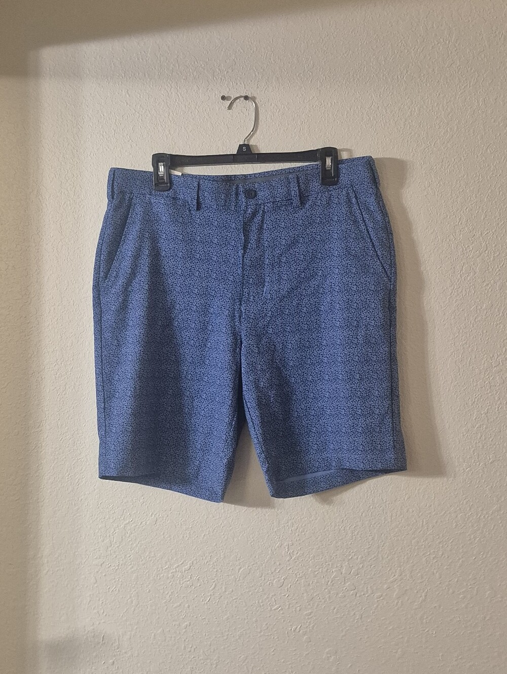 Men's Flat Front Patterned Blue Shorts